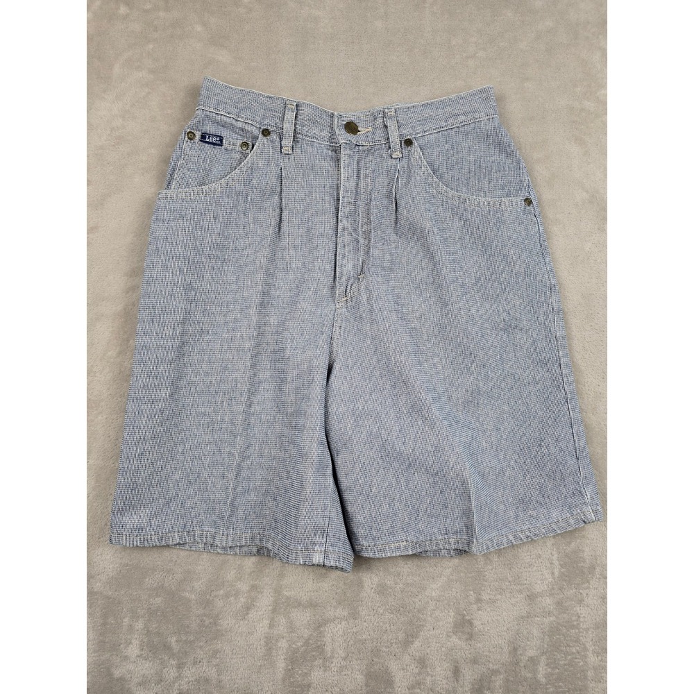 Vintage Lee Pleated Denim Shorts Womens 8 Striped Hickory High Rise USA Made